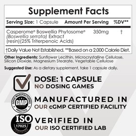 Nootropics Depot Boswellia Phytosome Capsules | 350mg | Casperome | 25% Triterpenoic Acids | Boswellia serrata | Frankincense | Joint Health | 30 Count