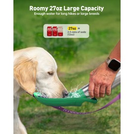 Stainless Steel Dog Water Bottle - 27 oz Portable Travel Dog Bottle & Bowl, Leak Proof Stainless Steel Metal Pet Water Bowl Dispenser for Camping, Hiking, Traveling, Walking (27oz, Green)