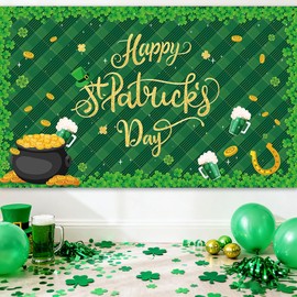 AIBIIN St.Patrick's Day Banner Happy St Patricks Day Backdrop Shamrock Irish Luck Day Saint St Patricks Day Party Decorations Supplies 70.8 x 43.3 Inch