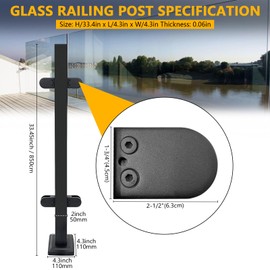 VoTwoofv Glass Railing Middle Post 33.46",304 Stainless Steel Glass Balustrade Post System with Clamp for Indoors & Outdoors Railing of Deck,Balcony,Attic,Staircase (Black)…