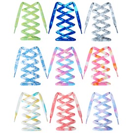 WHQXFDZ 9 Pairs Tie Dye Shoelaces Gradient Colors Shoe Laces in for Tie Dye Sports Shoes Boots Sneakers Skates (63inch)