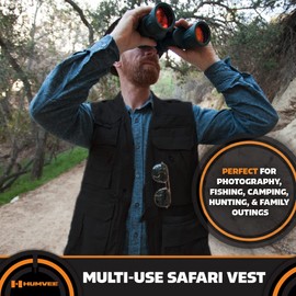 Humvee Safari Photography Vest for Men, Women, Unisex - Vest for Hunting, Fishing, Camping, Travel, Hiking, Outdoor - 100% Cotton, Black, Small