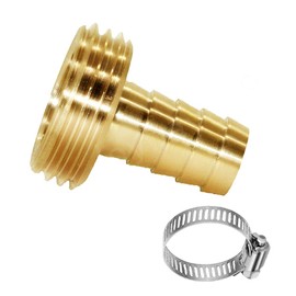 Joywayus 5/8" Barb x 3/4" Male GHT Thread Round Brass Garden Water Hose Pipe Connector Copper Fitting with Stainless Clamp House/Boat/Lawn/Power Wash/Irrigation
