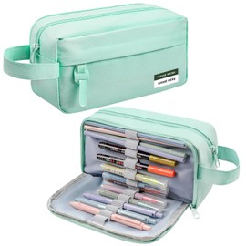 Navie Mobi Pencil Case Pencil Case 3 Compartments Large Capacity Pencil Case Girls Boys Teenager Pencil Case with Carry Handle & Loop, Mint Green