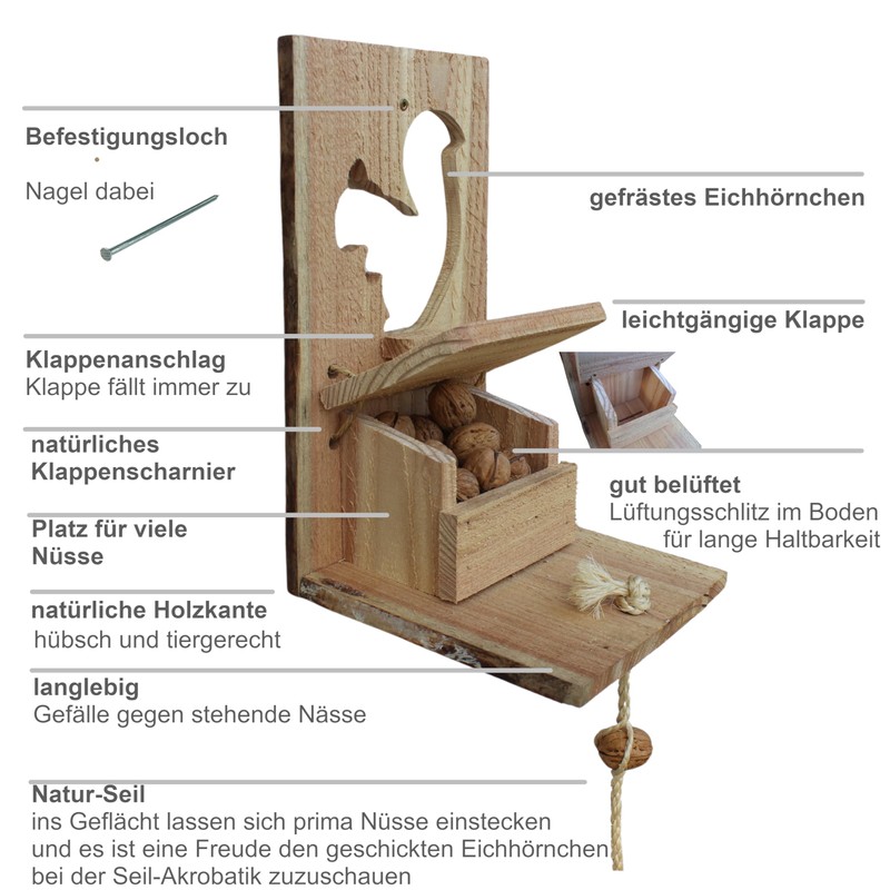 Squirrel Feeder with Flap - Animal Friendly Extra Large Wooden