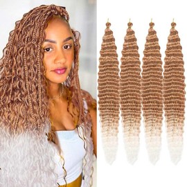 BAESITTE Deep Wave Bulk Hair For Braiding 4 Packs 32inch Soft Deep Wavy Crochet Hair Synthetic Hair Long Deep Culry Hair Bulk for Micro Braids Wet and Wavy Hair Extensions T30/60 Color 400g
