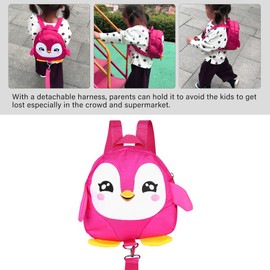 Baby Safety Backpack, Cute Cartoon Penguin Baby Safety Belt Backpack, Toddler Anti-Lost Bag, Kids School Bag with Removable Strap (Pink)