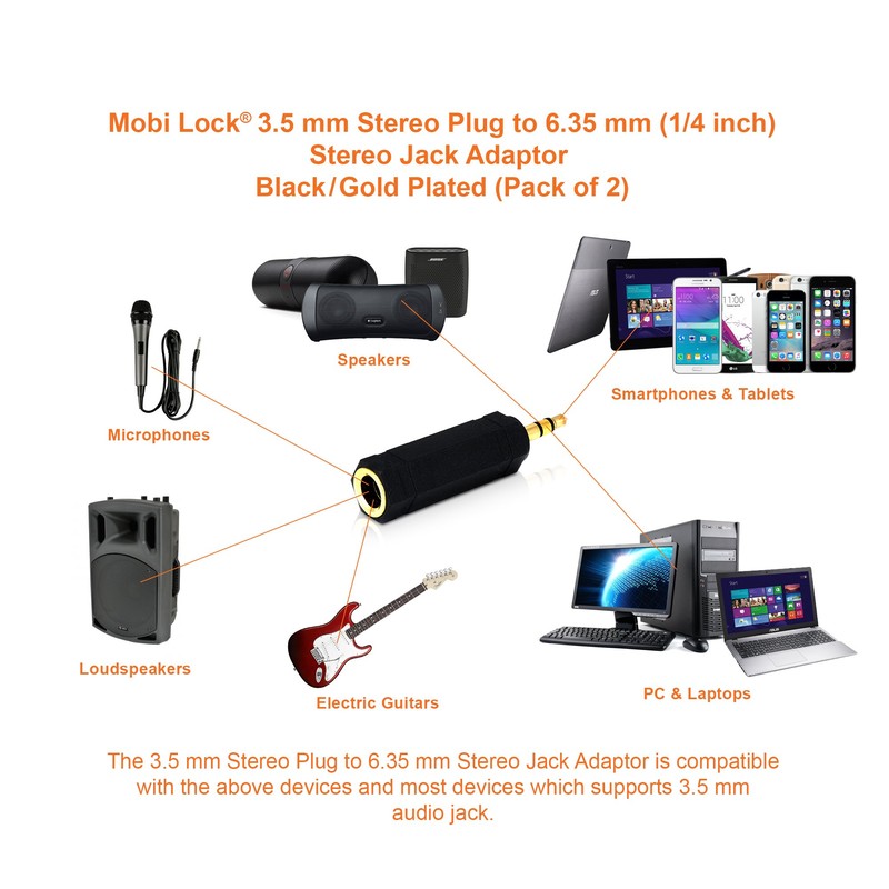 Mobi Lock 2pcs 3.5mm Plug to 6.35mm Socket - 1/8