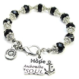 ChubbyChicoCharms Hope Anchors The Soul Beautiful Black Crystal Bracelet with Intricate Bead Caps for Women, Teens, Girls