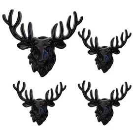 LFWATAXY 4PCS Reindeer Head Knobs,Creative Deer Head Single Hole Handles, Hardware Knob for Furniture Cabinet Closet Drawer Box Door Drawers Dresser Handles (Matte Black)