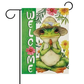Dyrenson Meditation Yoga Frog Welcome Decorative Garden Flag