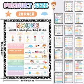Humyoun 20 Pcs Parts of Speech Poster for Elementary Classroom Grammar Poster Educational English Class Must Have for Elementary Middle School Classroom Decor, 14x11 Inch (Boho,Composition Colorful)