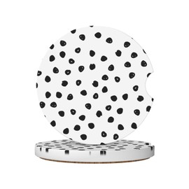 Absorbent Car Cupholder Coaster,Ceramic Stone with a Finger Notch for Women & Men,Cork Base Drink Coasters 2.56 Inch,Cute Auto Accessories Gifts - Cute Black Polka Dot, 2 Pack
