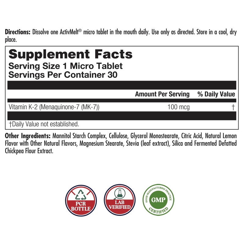 KAL Vitamin K2 MK7 100mcg - Vitamin K Supplement with