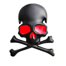 OnlyYou.X Skull Skeleton Emblem Skull Skeleton Badge Skull Skeleton Sticker Compatible with Universal Pickup and Car Black Red Eye 1 Piece Metal