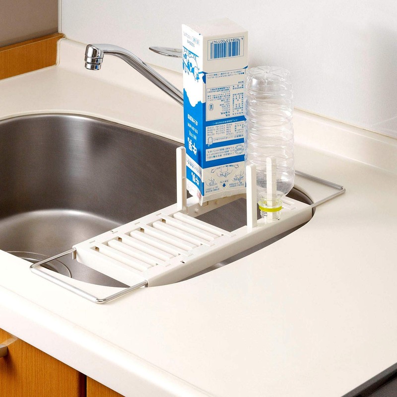 Belca キッチン水切りラック 伸縮タイプ 幅14×奥行34~50×高さ2・10.7cm ホワイト KMR-W