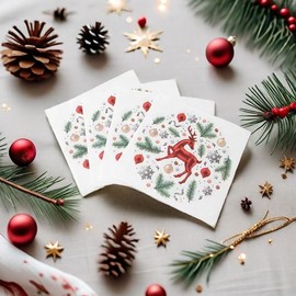 QingYa 80 Pcs Christmas Paper Napkins 2 Designs, Disposable Cocktail Napkins 2 Ply Christmas Dinner Napkins, Xmas Decorative Napkin for Winter Holiday New Year Family Gathering Party Supplies（Wreath）