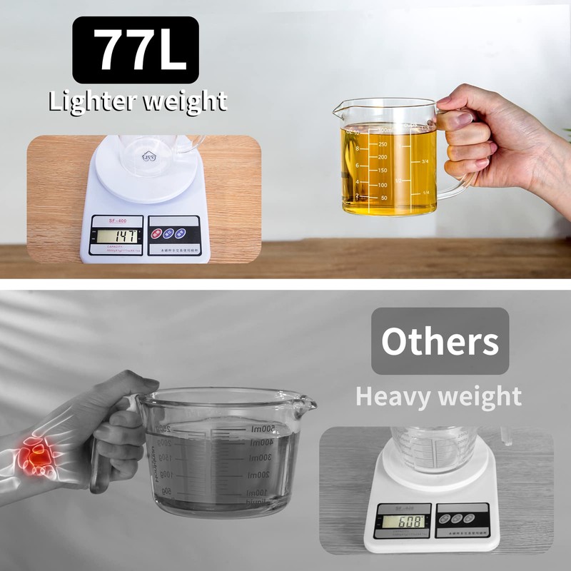77L Glass Measuring Cup, Clear Liquid Measuring Cup with V-Shaped