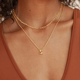 Layered Initial Necklaces for Women Bubble Letter Necklace Gold 14K Gold Plated Letter A-Z Pendent Necklace Dainty Cute Choker Necklace for Women Stackable Small Initial Necklace Jewelry Gifts for Women Trendy (S)
