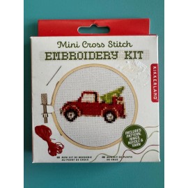KIKKERLAND MINI CROSS STITCH EMBROIDERY KIT PICKUP TRUCK W/ CHRISTMAS TREE