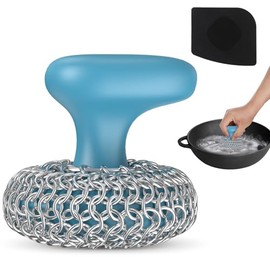 Scrubber de hierro fundido | cepillo para polvo de exfoliación de platos | Limpiador de hierro fundido 316 para limpiador de sartenes de hierro fundido, color azul