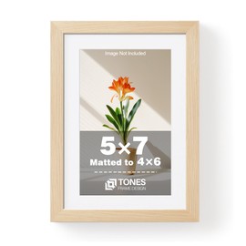 TONES FRAME DESIGN 5x7 Picture Frame Matted to 4x6 Natural Wood Veneer Finish Wooden 5 x 7 Picture Frame with Plexiglass 5 by 7 Photo Frame for Tabletop Wall Display, 1 Pack