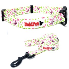 BOLDPET Dog Collar and Leash Set - Durable Polyester Material -Adjustable Collar-Safe Metal Buckle-Cute Summer Dog Leash and Collar Set for Small, Medium and Large Dogs