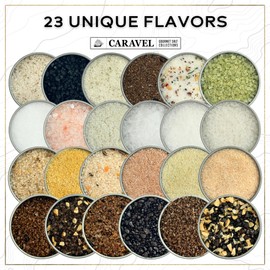 Sea Salt Gift Set 4-Pack - Infused, Smoked, Spicy and Natural Salt Sampler Collections - 23 Flavors with Reusable Tins- Great Gifts for Everyone - Caravel Gourmet