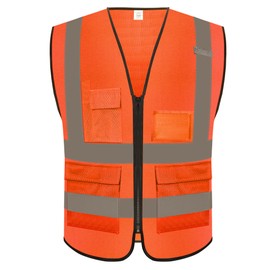 Rhino Hit Reflective Safety Vest for Men Women with 5 Pockets and Zipper Front High Visibility