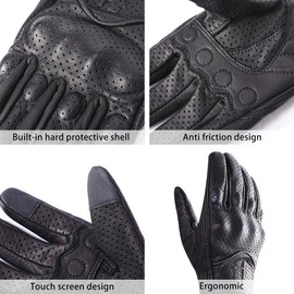 Harssidanzar Motorcycle Gloves for Men Touchscreen Perforated for Summer Riding GM028, Black(Perforated Upgrade), Size Large