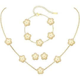 OSIRIDEH2 Lucky Clover Necklace Jewelry Sets,18K Gold Plated Flower Design Five Leaf Bracelet,Clover Necklace Pendant,Clover Earrings for Women Lucky,(4 Leaf Clover Necklac_Gold)