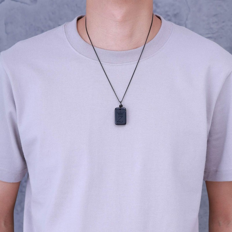 COAI Name Necklace with Letter Engraving, Obsidian, Obsidian