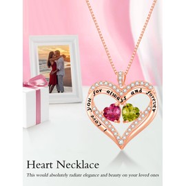 Ruby and Peridot Necklace 18k Rose Gold Forever Love Heart July and August Birthstone Double Heart Pendant Necklace Anniversary Jewelry Valentine Mothers Day Christmas Birthday Gifts for Women Her Wife Girlfriend Mom