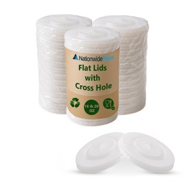 Nationwide Paper 90mm Flat Lid with Cross Hole, Fits 16oz & 20oz Cups, Spill-Resistant & Convenient, Pack of 100
