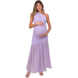 PinkBlush Lavender Ruched Mesh One Shoulder Maternity Maxi Dress