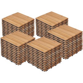 Yaheetech 55pcs Patio Deck Tiles 12 x 12in Interlocking Wood Composite Deck Wooden Flooring Deck Tiles Fir Wood Indoor & Outdoor, Natural Wood
