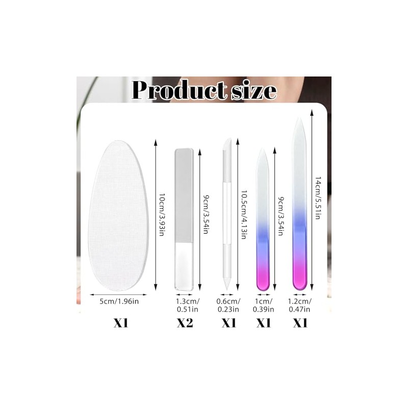6 PCS Glass Nail File and Cuticle Pusher, Glass Nail