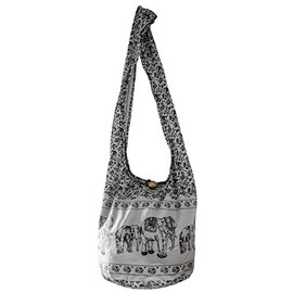 CCcollections Boho Crossbody Bags For Women & Men Cotton Shoulder Bag Large Hippie Sling Bag for Travelling, Outing, Parties and More (Elephant-Grey Black)