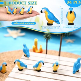 Wesiti 24 Pcs Miniature Tropical Parrot Figurines Resin Parrot Statue Tiny Bird Figurines Fairy Animal Accessories Sculpture Ornament for Hawaii Party Garden Micro Landscape(Blue)