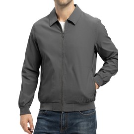 TBMPOY Mens Lightweight Jackets Casual Stylish Windbreakers for Men Light Track Jacket Laydown Collar Fall Golf Coats Dark Grey XL