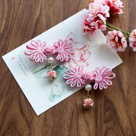 Chinese Hair Accessories Tassel Hair Clip 6 Pieces Set with Bell Ball -2 Pieces Pink+2 Pieces Red+ 2 Pieces Rose Red