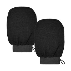 Poraceous 2 Stück Exfoliating Gloves, Peeling Handschuh, Tiefenpeeling-Handschuhe, Korean Exfoliating Mitt, Peelinghandschuh Körper für Damen und Herren Rückenreinigung, Peeling & Body Scrub (Schwarz)