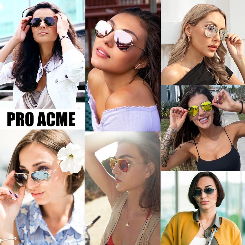 Pro Acme Aviator Sunglasses for Women, Tinted Mirrored Glass Lenses