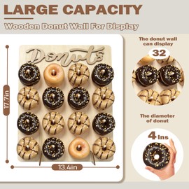 APOIMNA APOIMNA 16 Peg Donut Wall Stand for Party, 1 Pack Wood Donut Peg Board Holds 32 Donuts, Donut Holder Stand Party Decorations,(Natural)