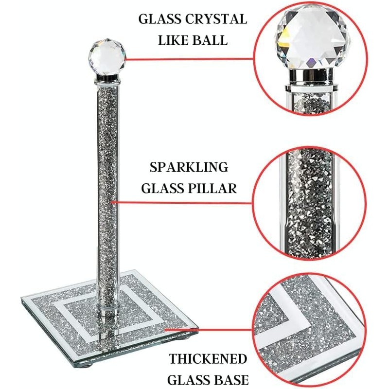 Crushed Diamond Ornaments Silver Crystal Filled Kitchen Roll Holder, 31cm,