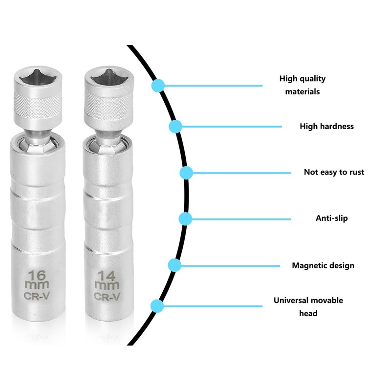 KAPSING Spark Plug Wrench Set, 14 mm/16 mm, Universal Magnet,