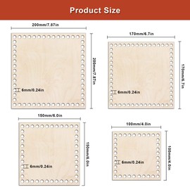 EXIN DEHCEN Pack of 4 Basket Base, Wooden Floor for Crochet, Crochet Basket, Wooden Base, Natural Wood Basket Base, Square Wooden Base for Crocheting for DIY Handbag Basket, Crafts, Home Decoration