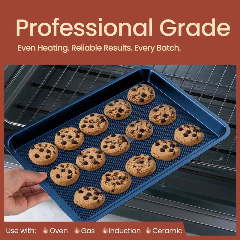 Diamond Bottom Cookie Sheet Set of 2, Nonstick Blue Carbon