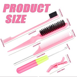 Crochet Needles for Hair with 2Pcs Crochet Hooks, 1Pcs Edge Brush, 1Pcs Bristle Hair Brush, 1Pcs Rat Tail Comb, 3Pcs Gator Clips, Sleek Hair Brush, Slick Back Hair Brush Women Set for Hair
