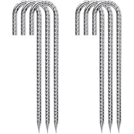Rebar Stakes 12 Inch Galvanized, J Hook Rebar Stakes 6 Pack Ground Anchors for Tent Heavy Duty for Plants Anti-Rust Landscape Fabric Artificial Turf
